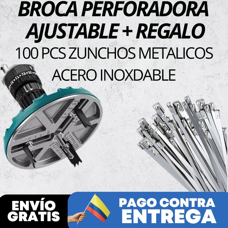 Broca Perforadora Ajustable + Regalo 100pcs Zunchos Metalicos Acero Inoxidable🔥 | Contra Entrega + Envio Gratis solo Hoy 🚛