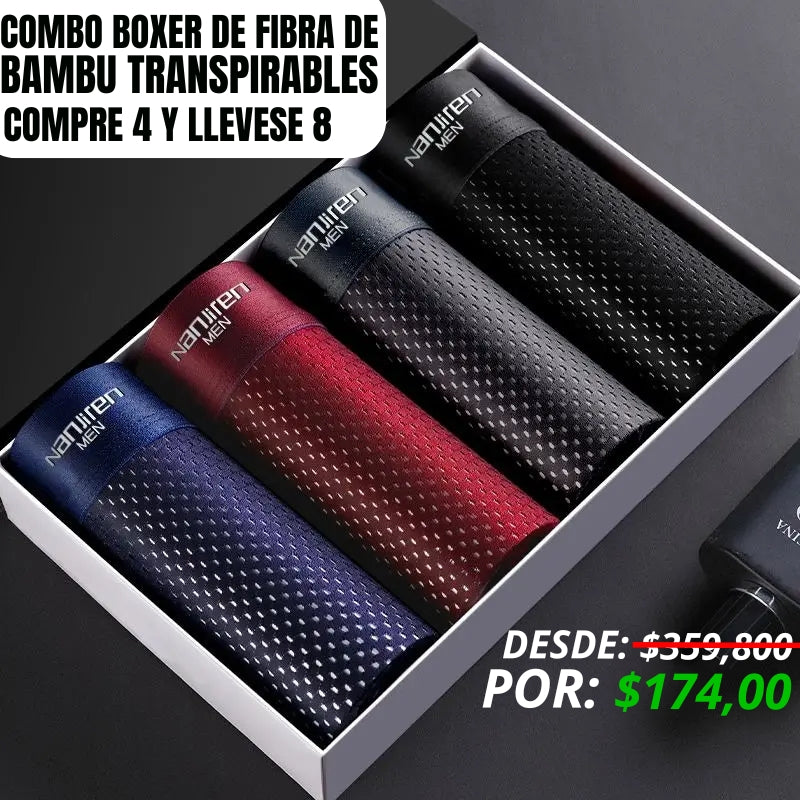 Combo Boxer de Fibra de Bambú Transpirables - Compre 4 y Llévese 8 | QUEDAN 9 COMBOS - CONTRA ENTREGA + ENVÍO GRATIS SOLO HOY