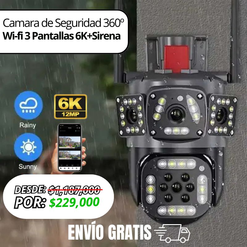 Camara de Seguridad 360º Wi-fi 3 Pantallas 6K+Sirena | CONTRA ENTREGA + ENVÍO GRATIS ✅