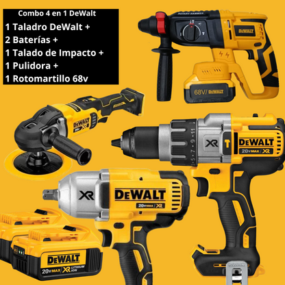 Combo DeWalt 4 en 1 - Taladro de Impacto + Taladro de Precision + Pulidora Inalambrica + Rotomartillo Inalambrico + Dos Baterias 68v + CONTRA ENTREGA y ENVÍO GRATIS SOLO HOY ✅